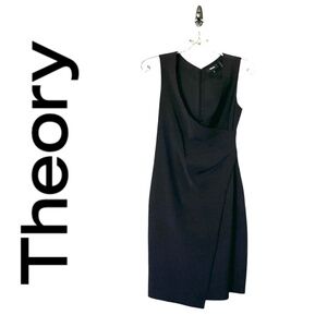 Theory Asymmetrical Body Wrap Black Sleeveless Midi Dress Size 0